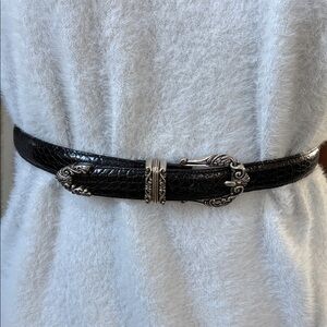 Brighton Belt Black snake skin Textured / ornate Silver Buckle loop and end cap